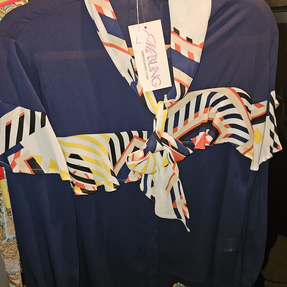 Chic Navy and Multicolor Button Down Shirt